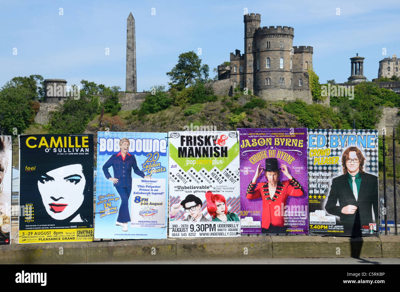 Posters advertising edinburgh fringe shows against the backdrop of