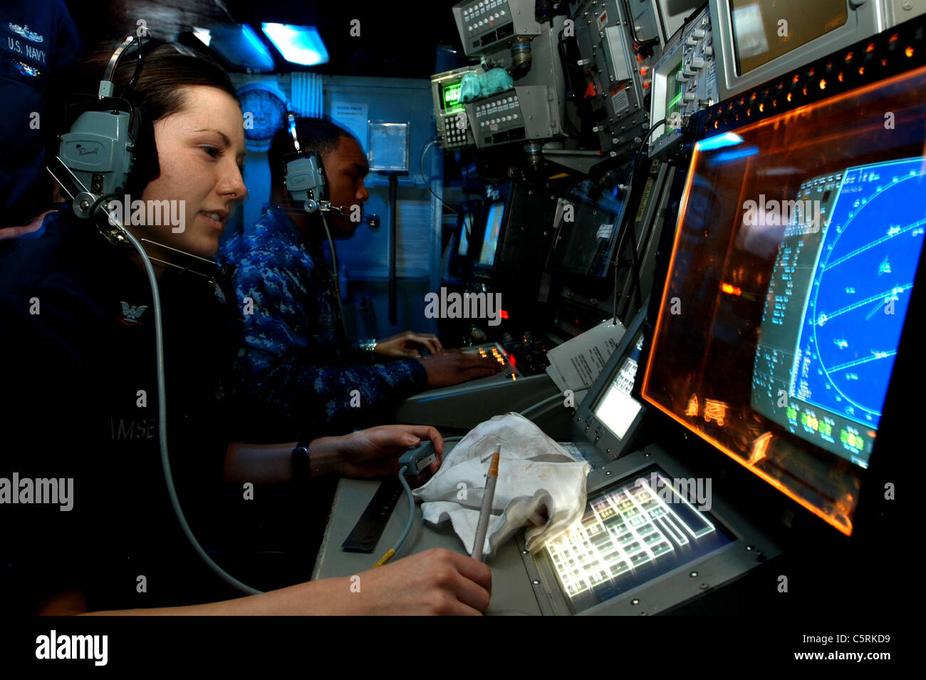 radar operations aboard the the aircraft carrier USS Ronald Reagan Stock Photo