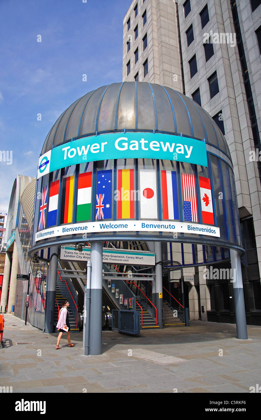 Entrance to DLR Tower Gateway Station, Tower Hill, London City, Greater London, England, United Kingdom Stock Photo