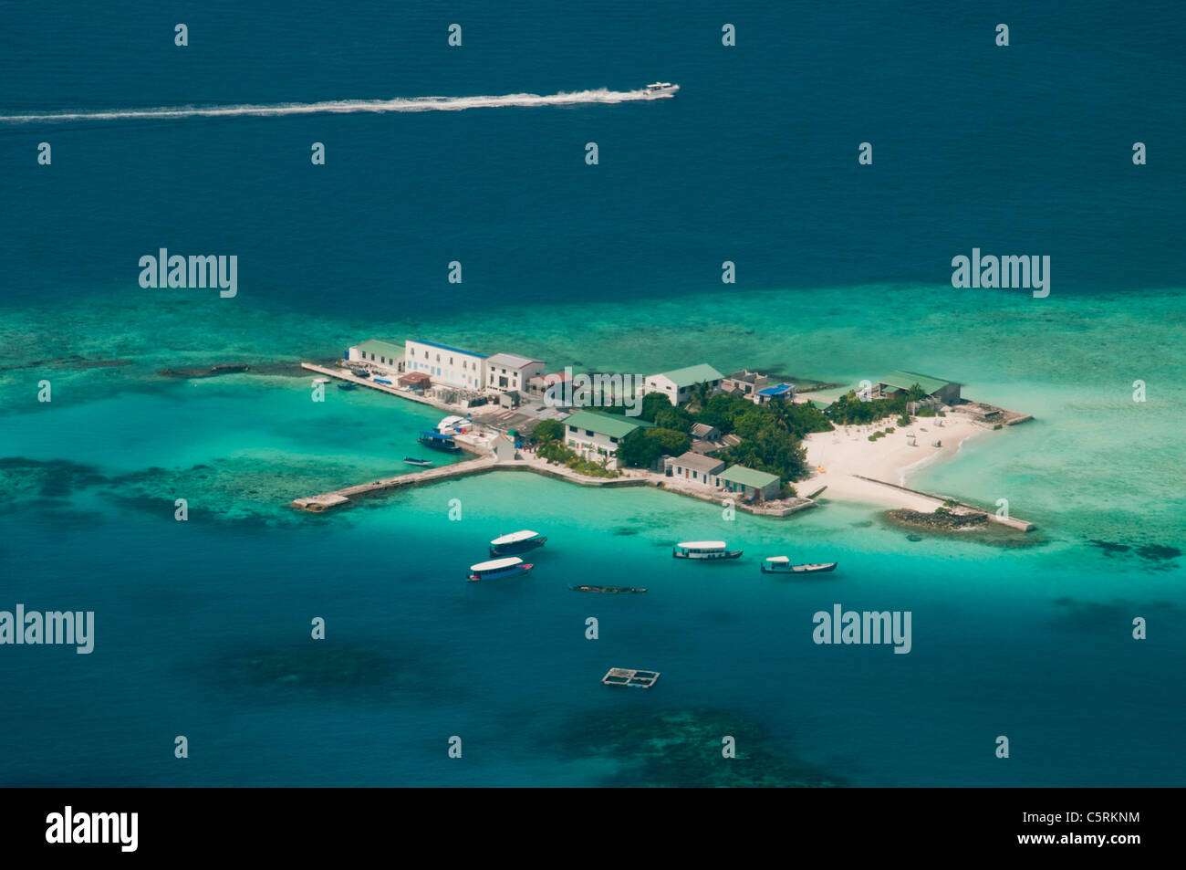 Isolated hotel in The Maldives Stock Photo
