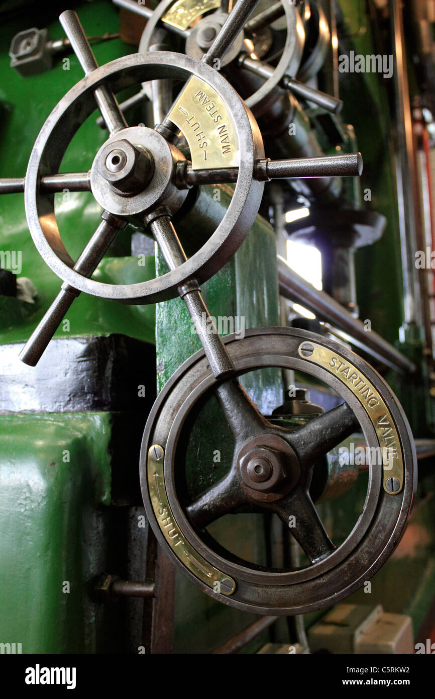 Brass wheel at Kempton Steam Museum, Sunbury on Thames, Surrey England UK Stock Photo