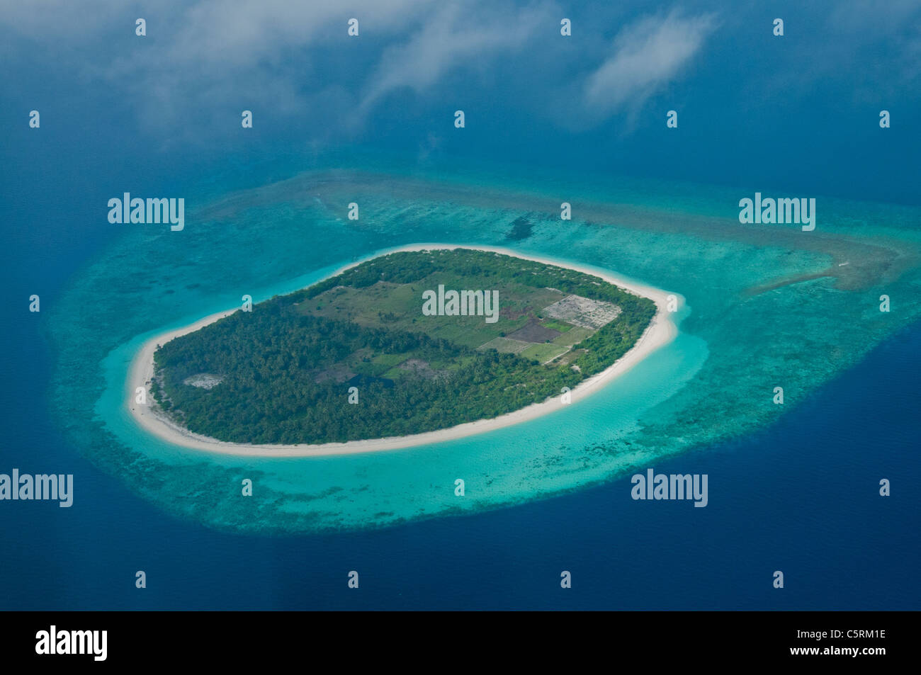Aerial view of Maldivian island, The Maldives Stock Photo