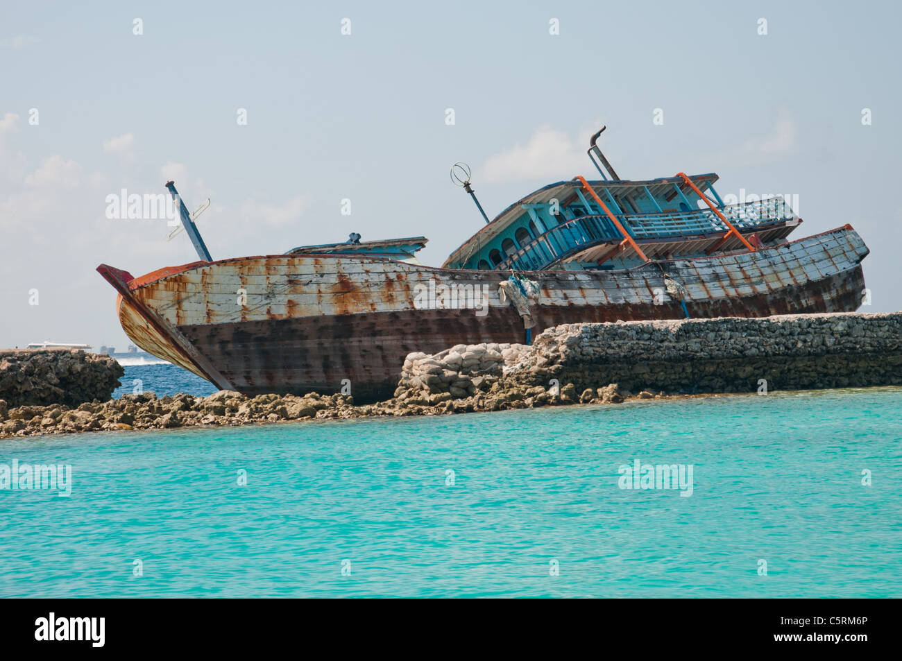 Abandoned boat, The Maldives Stock Photo