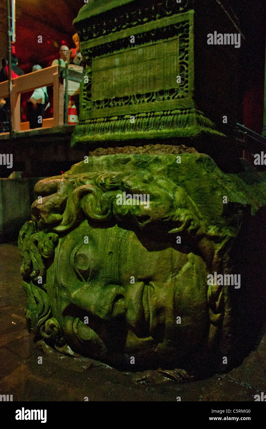 Supporting pillar with the head of Medusa, Basilica Cistern (Yerebatan Sarnıçı), Istanbul, Turkey Stock Photo