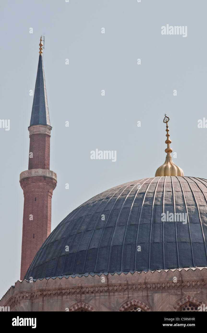 Dome and minaret, Ayasofya (Hagia Sophia) cathedral and mosque, Istanbul, Turkey Stock Photo