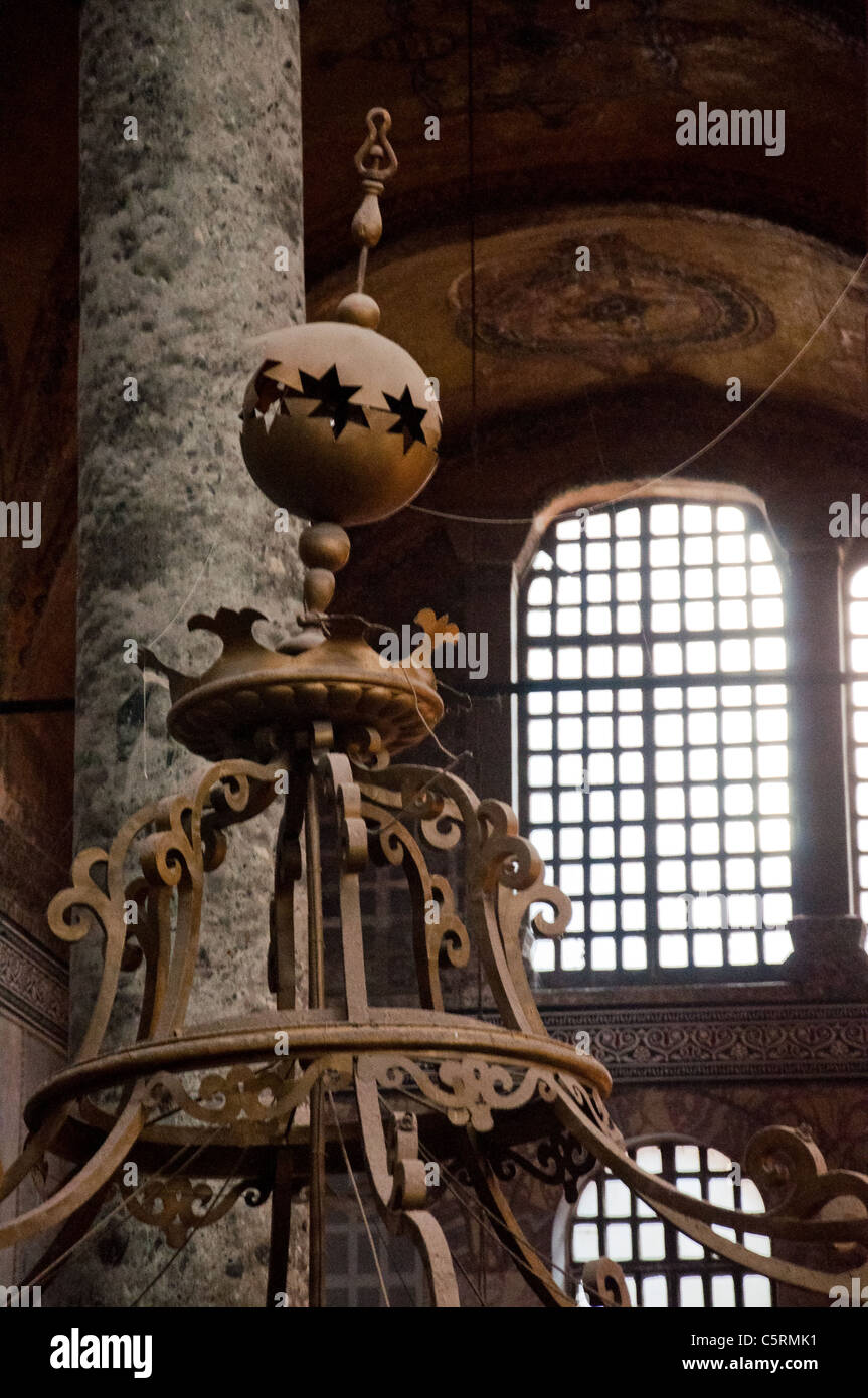 Broken chandelier, Ayasofya (Hagia Sophia) cathedral and mosque, Istanbul, Turkey Stock Photo
