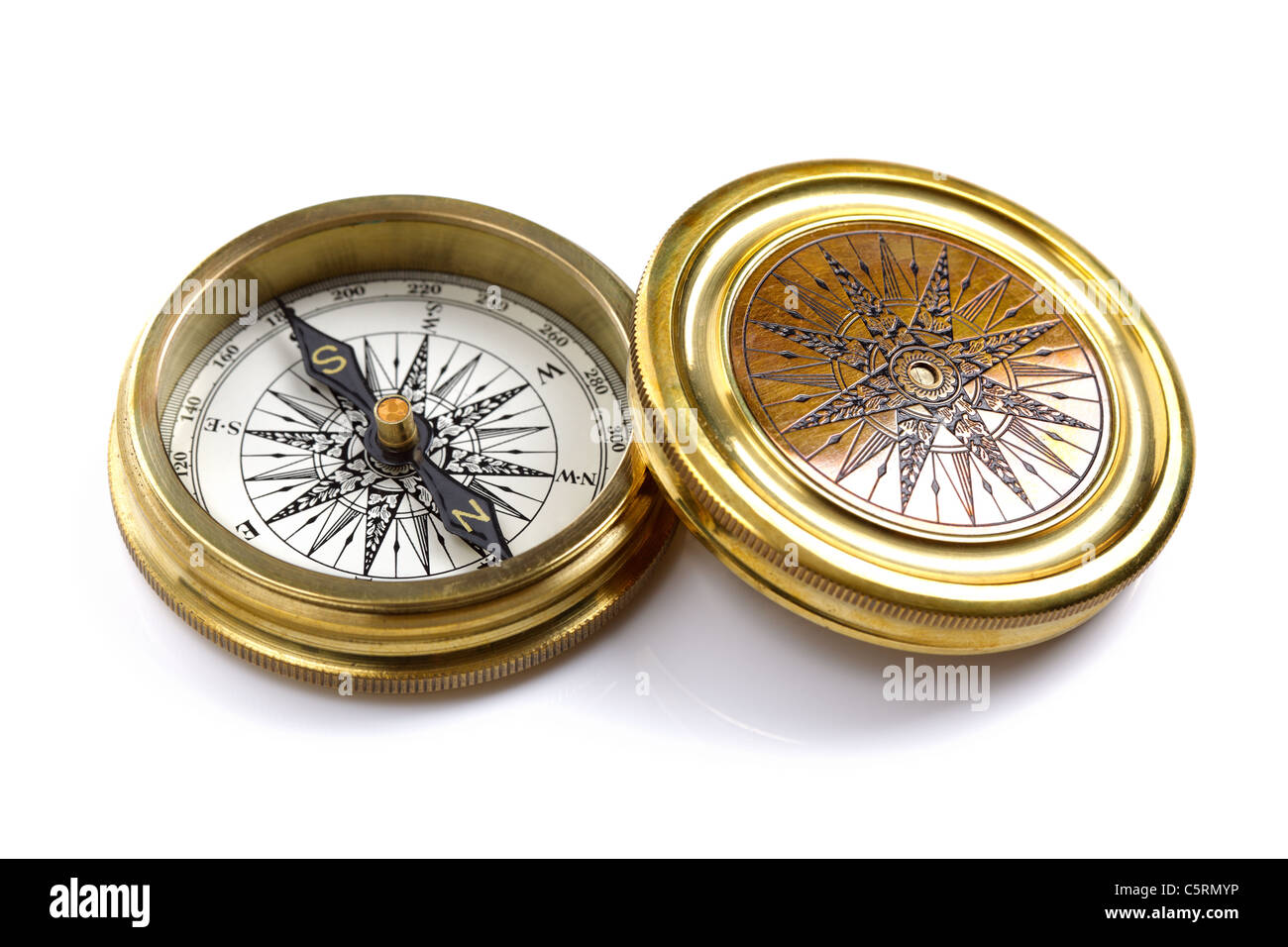 Antique brass compass Stock Photo