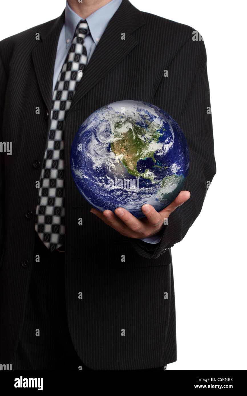 Businessman with the world in his hands Stock Photo