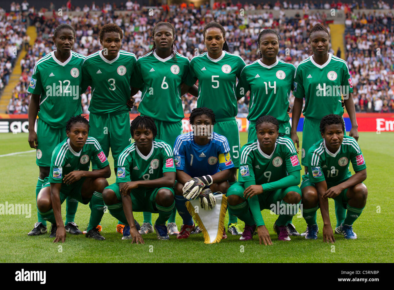 The Nigerian starting eleven lines up prior to a FIFA Women's World Cup Group A match against Germany June 30, 2011. Stock Photo