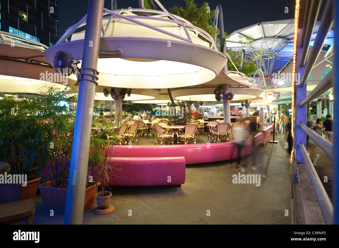Hip party district Clarke Quay at Singapore River at night, nightlife ...