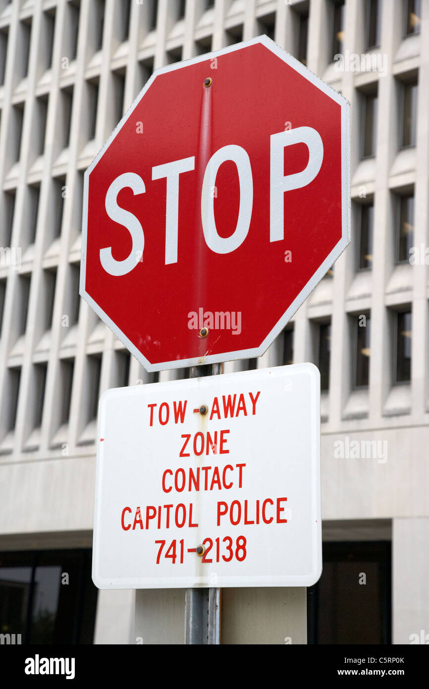 stop sign and tow away zone capitol police Nashville Tennessee USA Stock Photo