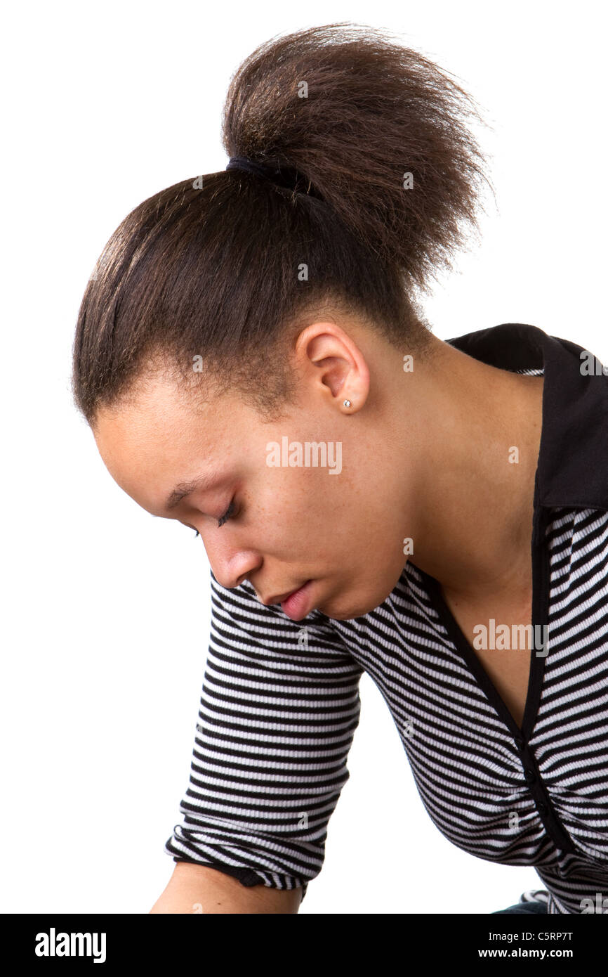 Rejected African American woman holds her head down in repudiation. Stock Photo