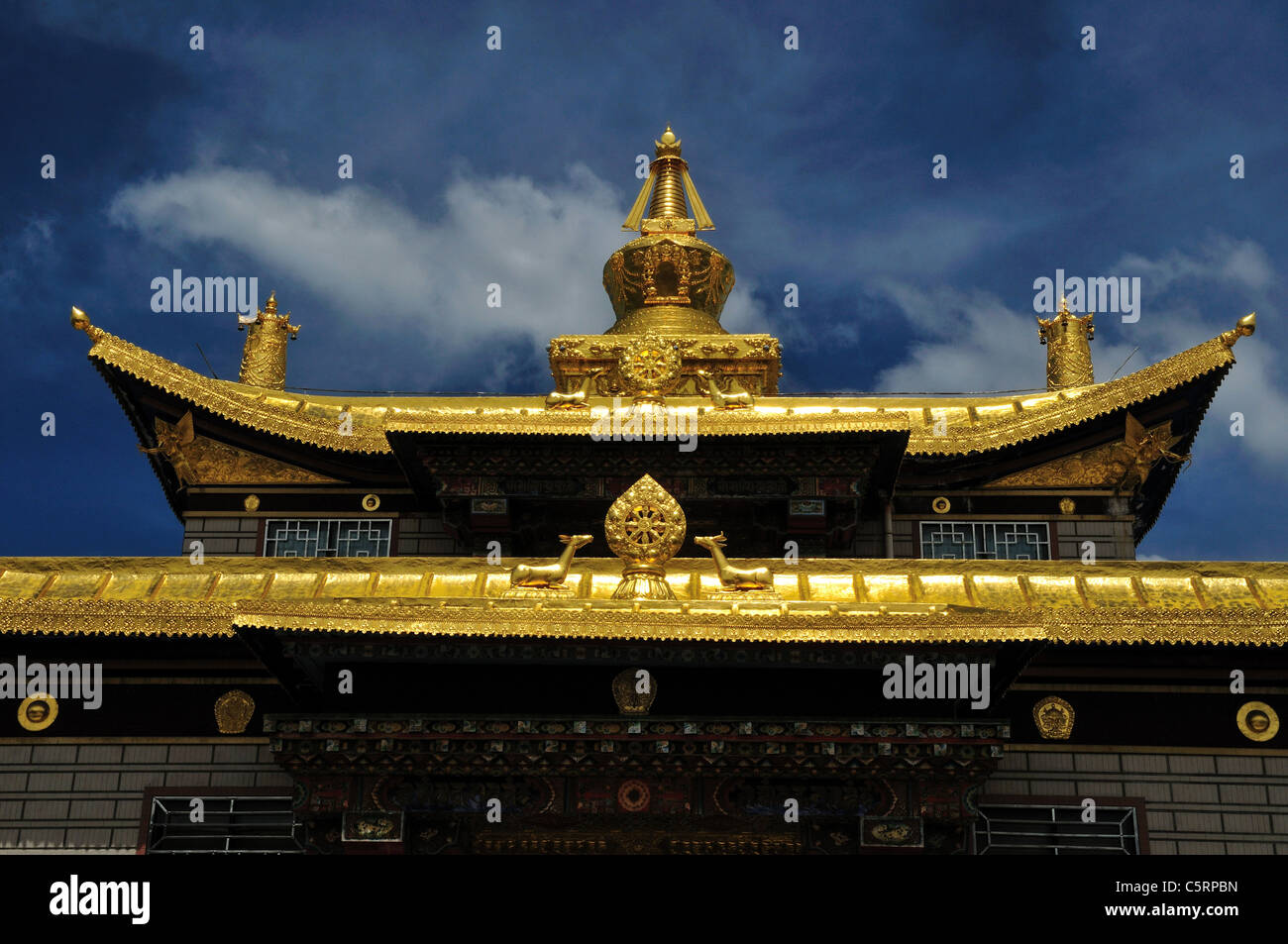 The golden roof of a Tibetan Buddhist temple. Tagong, Sichuan, China. Stock Photo