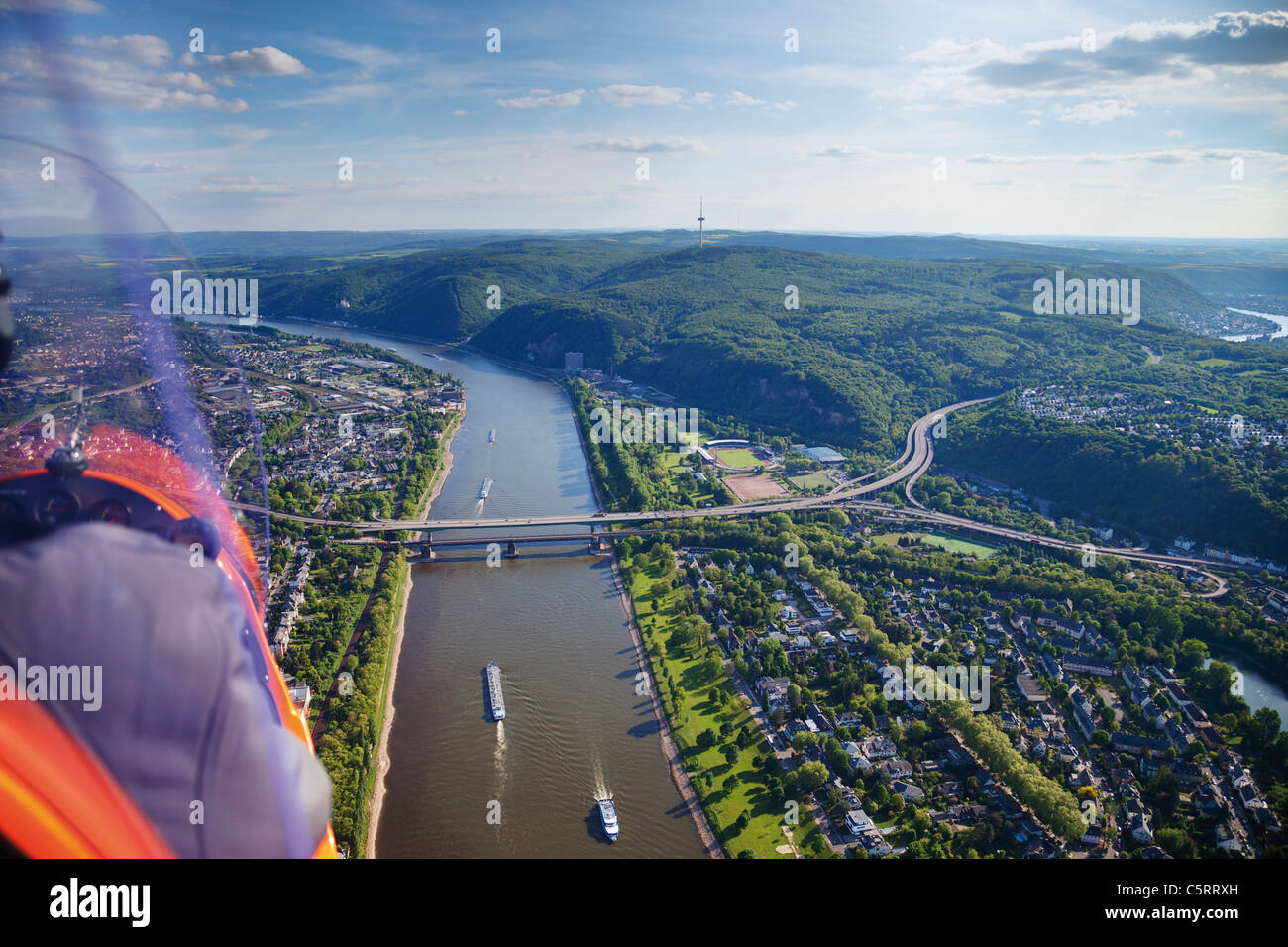 Europe, Germany, Rhineland-Palatinate, Koblenz, View of Pfaffendorfer Bridge over rhine Stock Photo
