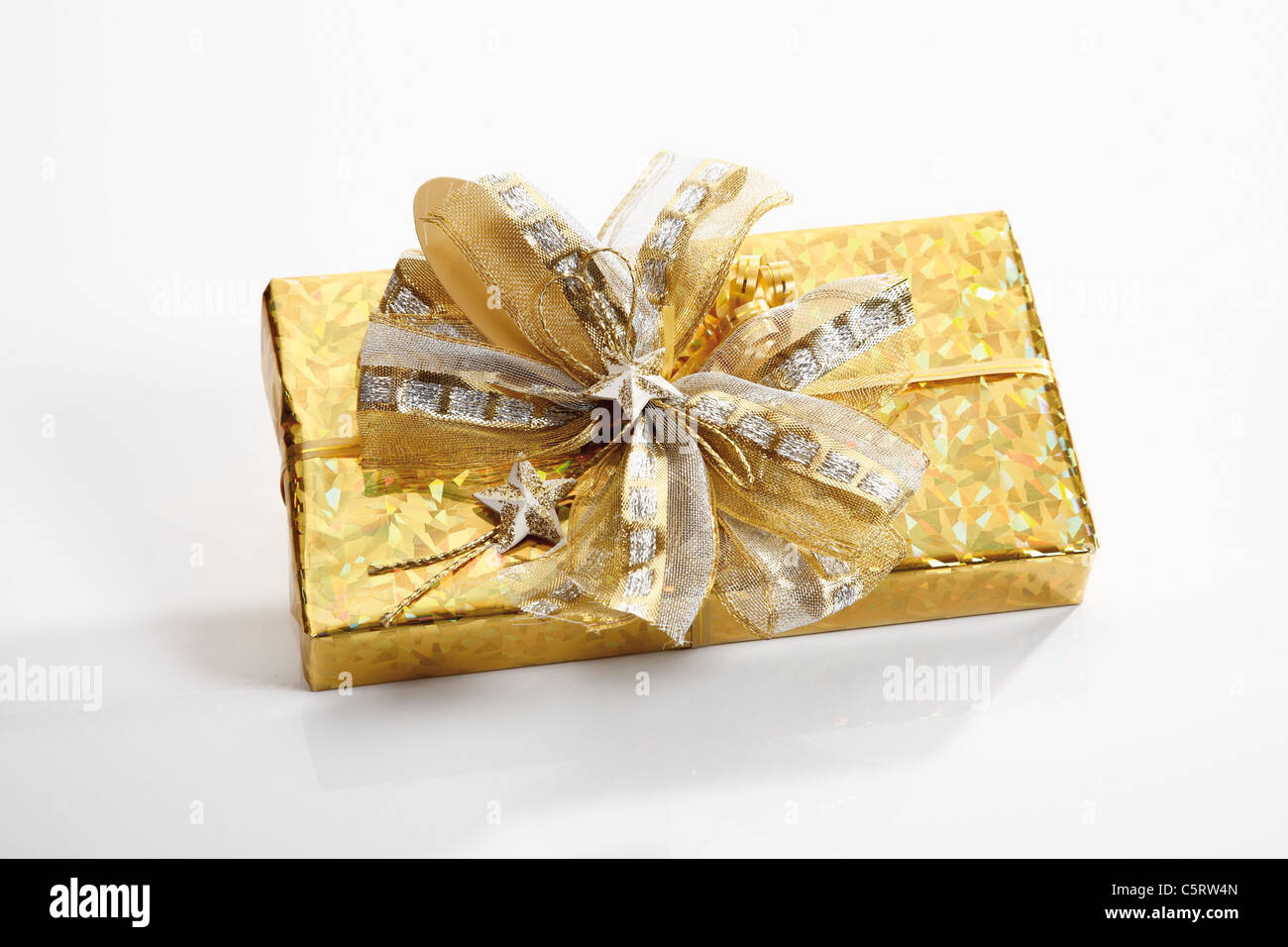 Christmas gift parcel, elevated view Stock Photo