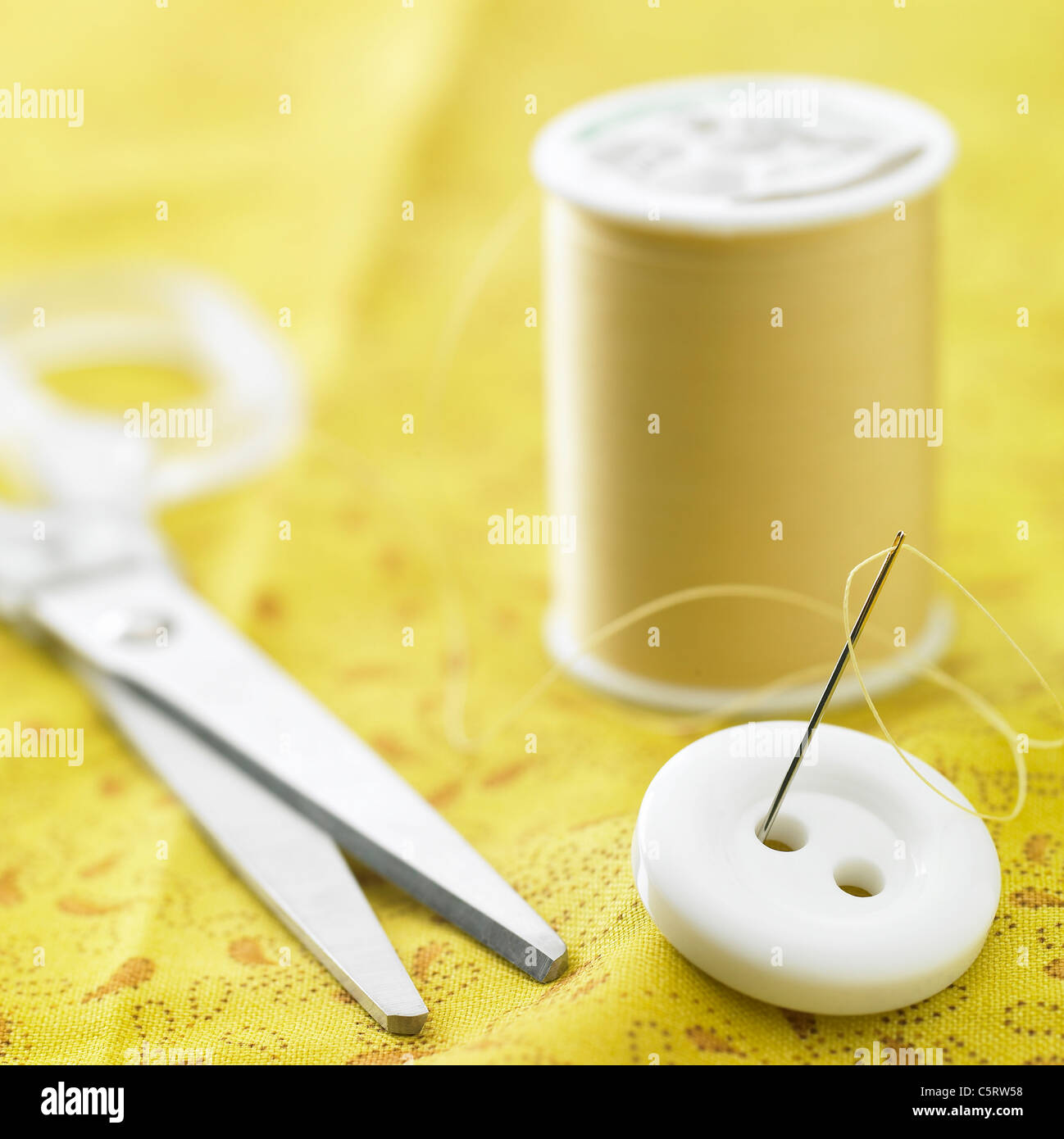 Thread, scissors and other objects Stock Photo
