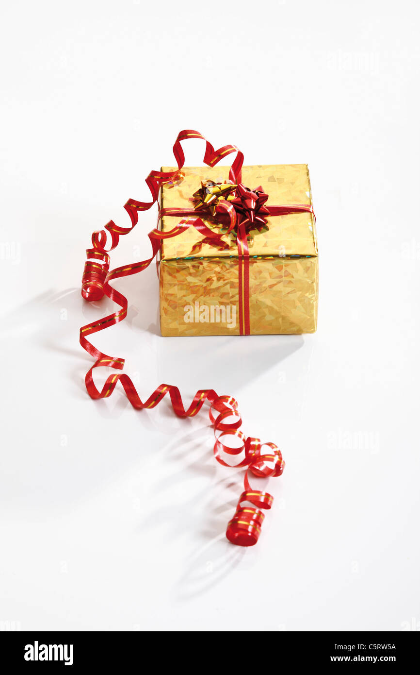 Christmas gift parcel, elevated view Stock Photo