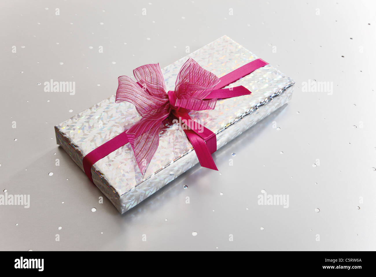 Gift parcel, elevated view Stock Photo