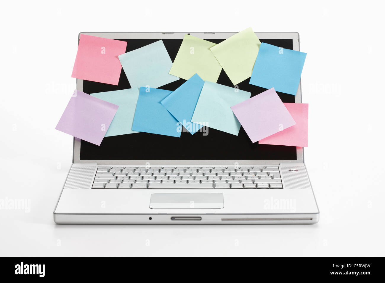 Adhesive labels on notebook screen Stock Photo - Alamy