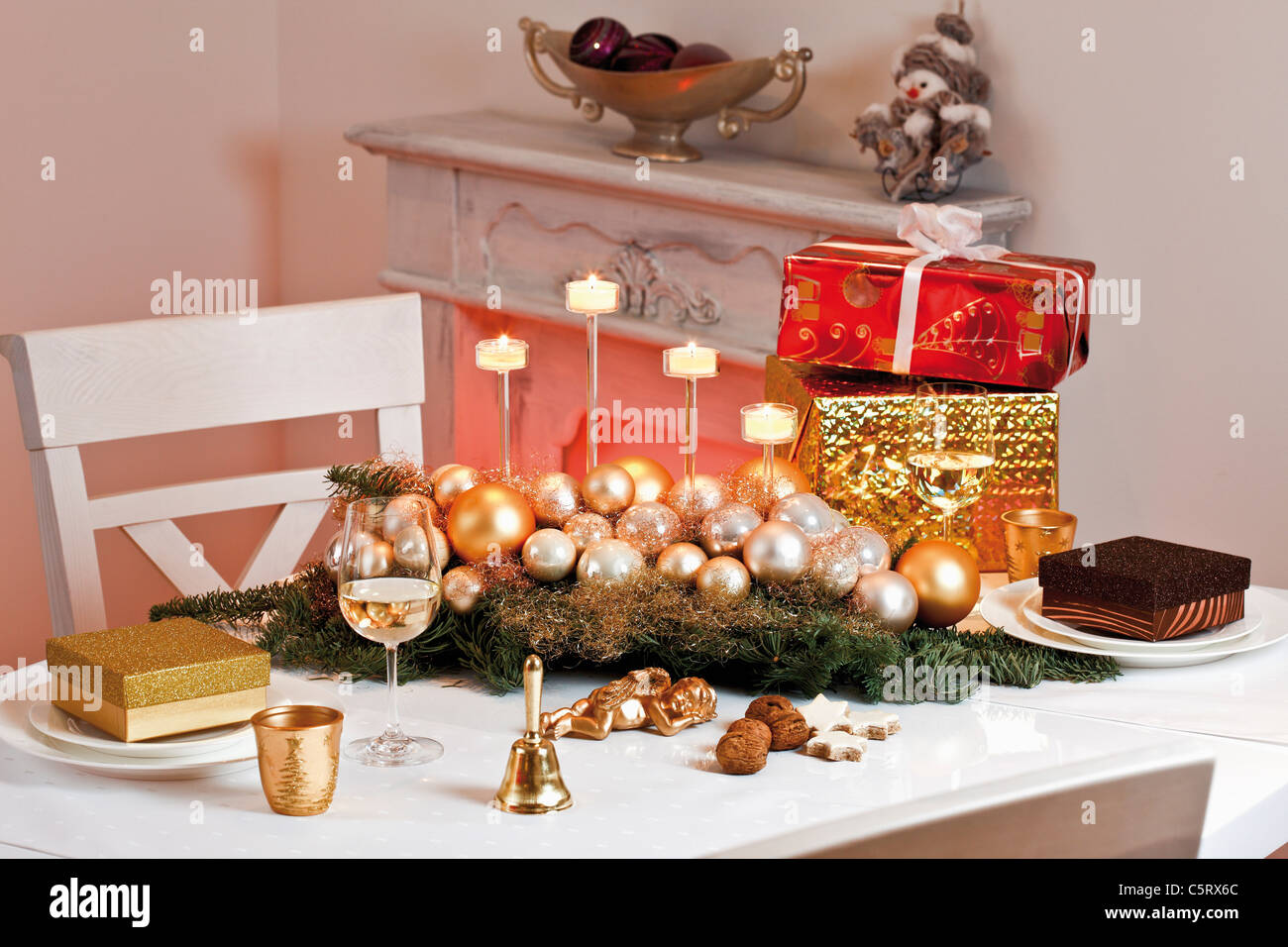 Christmas decoration on table Stock Photo
