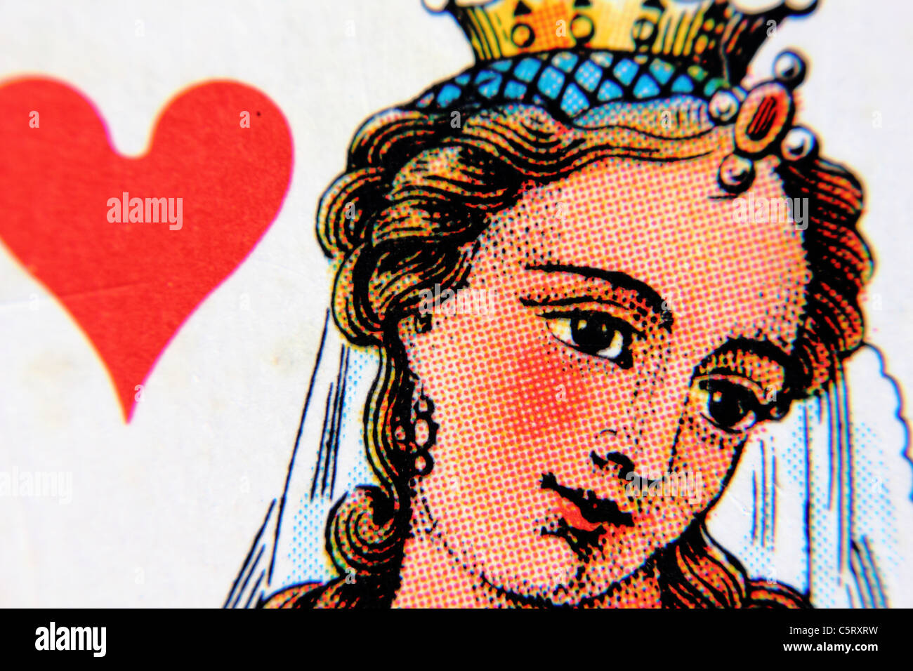 close up of a playing card , queen of  hearts Stock Photo
