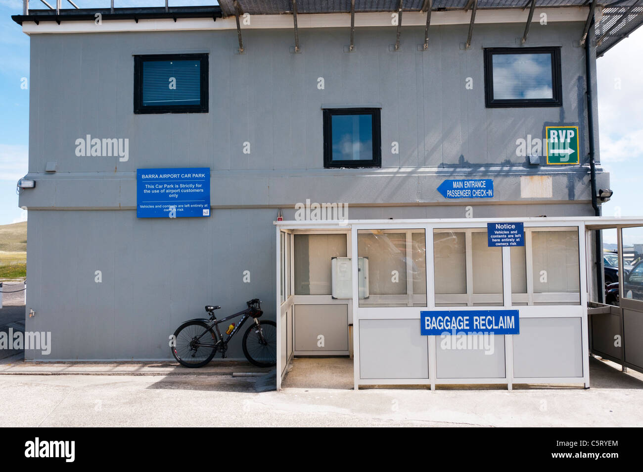 Baggage reclaim at Barra beach airport in the Outer Hebrides Stock Photo