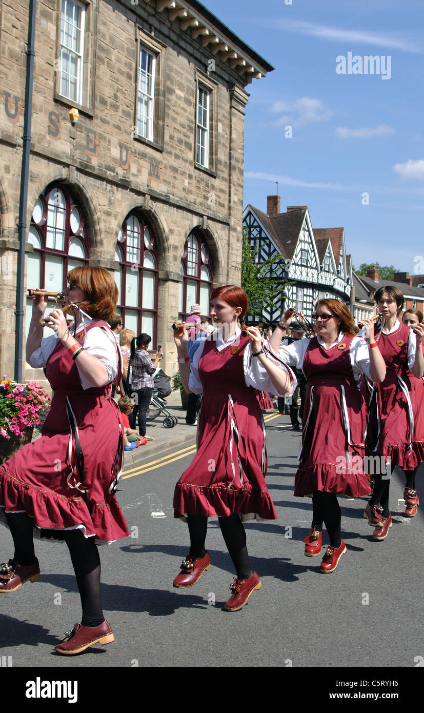 Morris dancers in the parade at Warwick Folk Festival, Warwickshire, UK Stock Photo