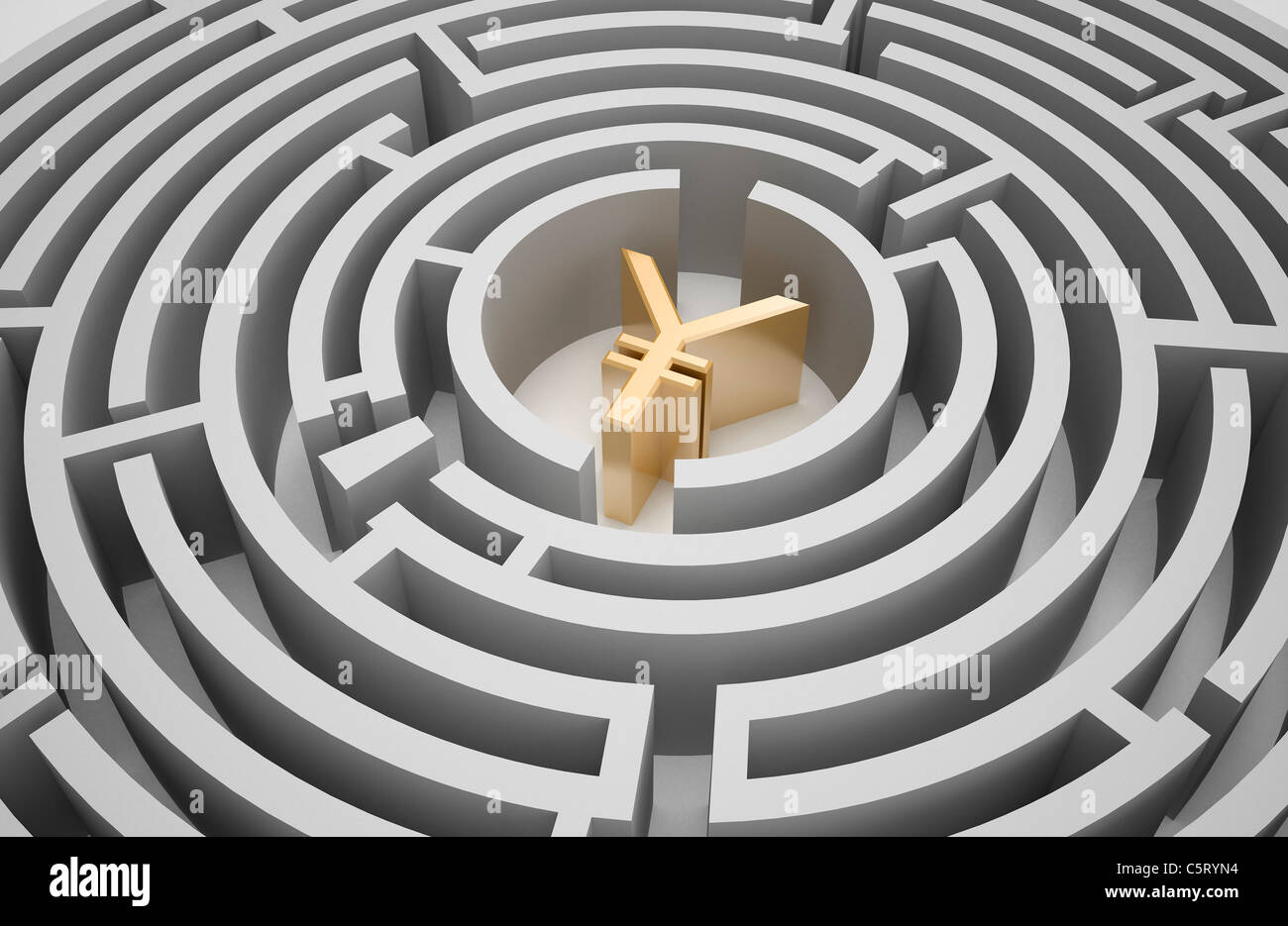 cross section of maze in circle shaped with yen currency Stock Photo