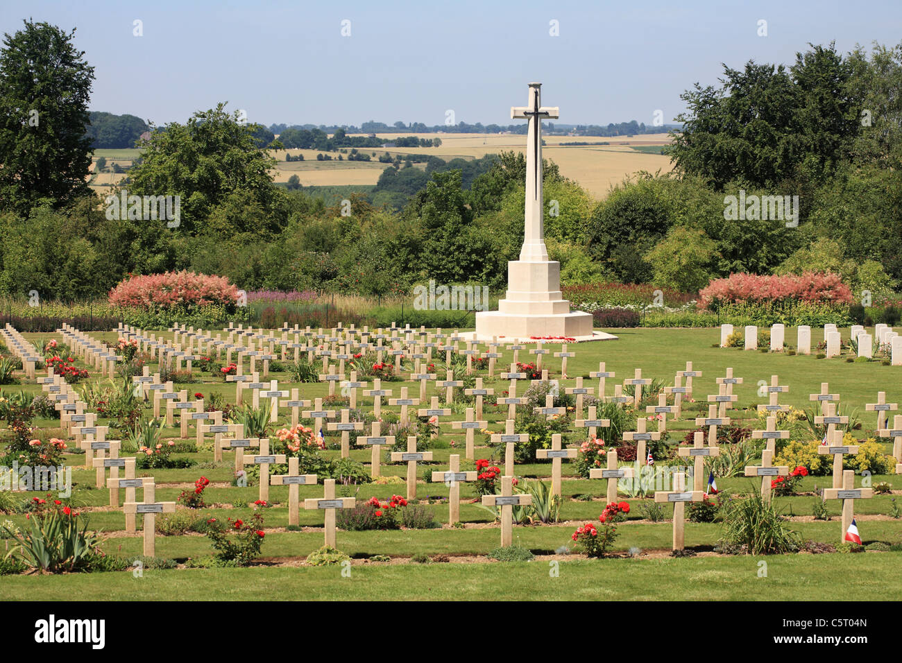 WW1 military cemetery and memorial cross at Thiepval, near Albert, Picardy, France, Europe. Stock Photo