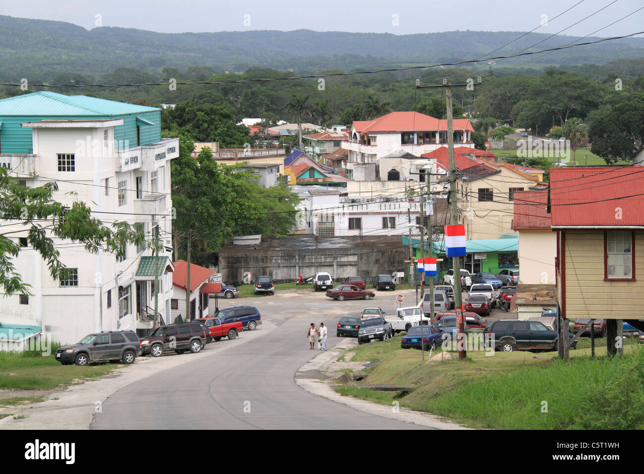 San Ignacio town centre seen from Buena Vista Street, San Ignacio, Cayo, west Belize, Central America Stock Photo