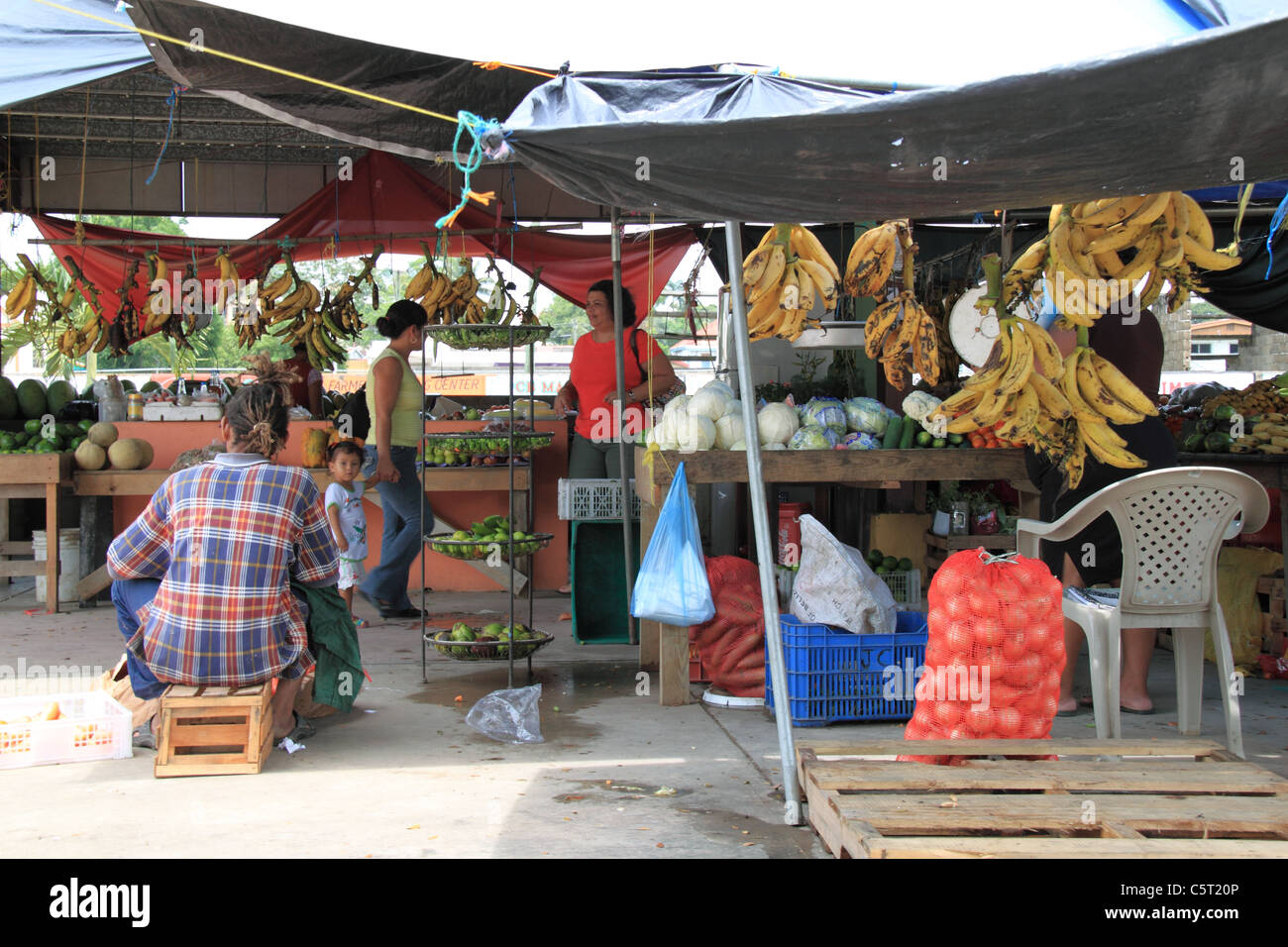 Stalls in the fruit and vegetable market, San Ignacio town centre, Cayo, west Belize, Central America Stock Photo