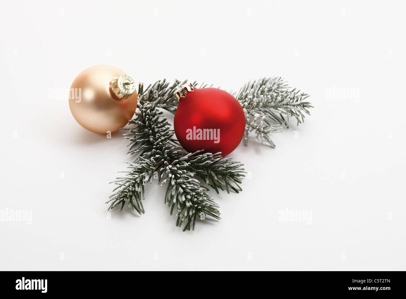 Christmas decoration, Christmas baubles and fir twig Stock Photo