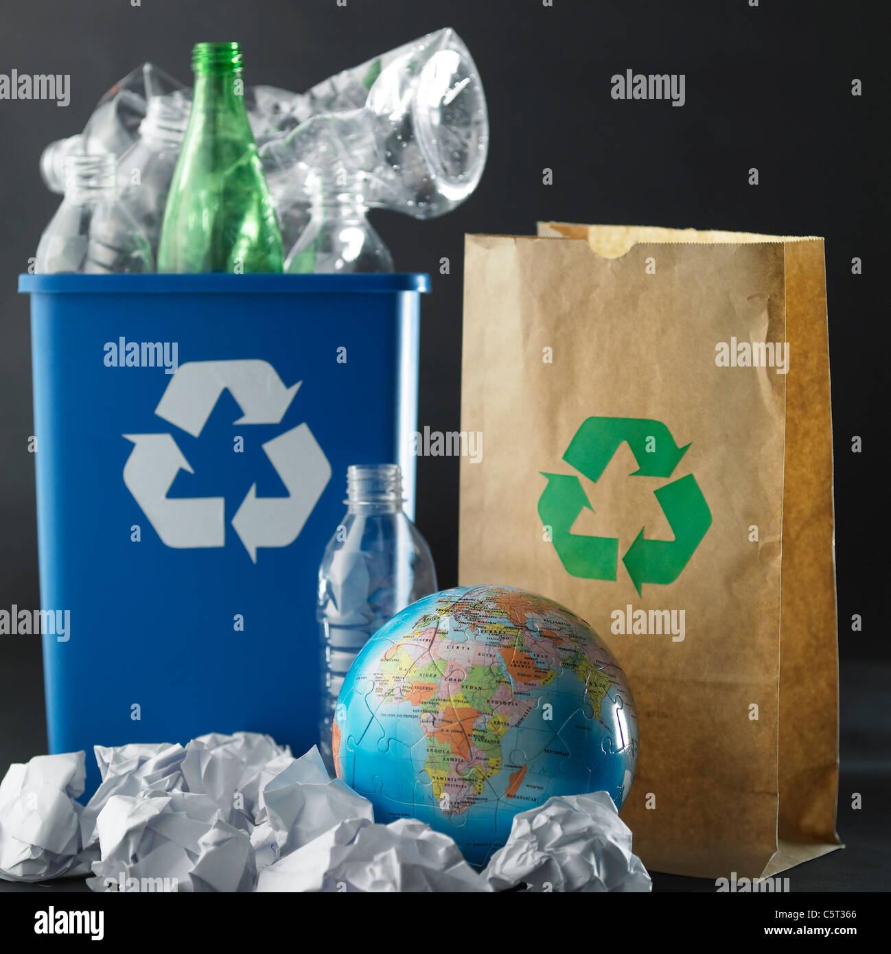 Recycling bin, paper bag and other objects Stock Photo Alamy
