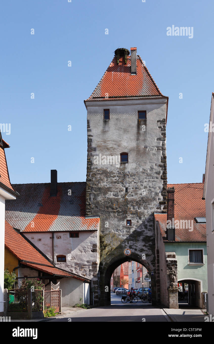 Germany, Bavaria, Upper Palatinate, Freystadt, View of city gate Stock Photo