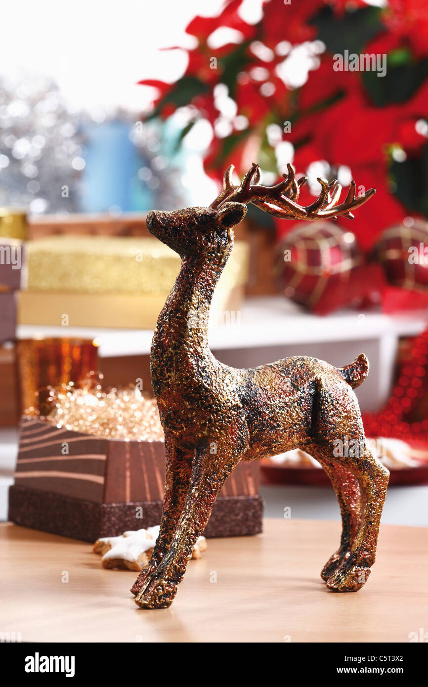 Christmas decoration, elk figurine on table Stock Photo