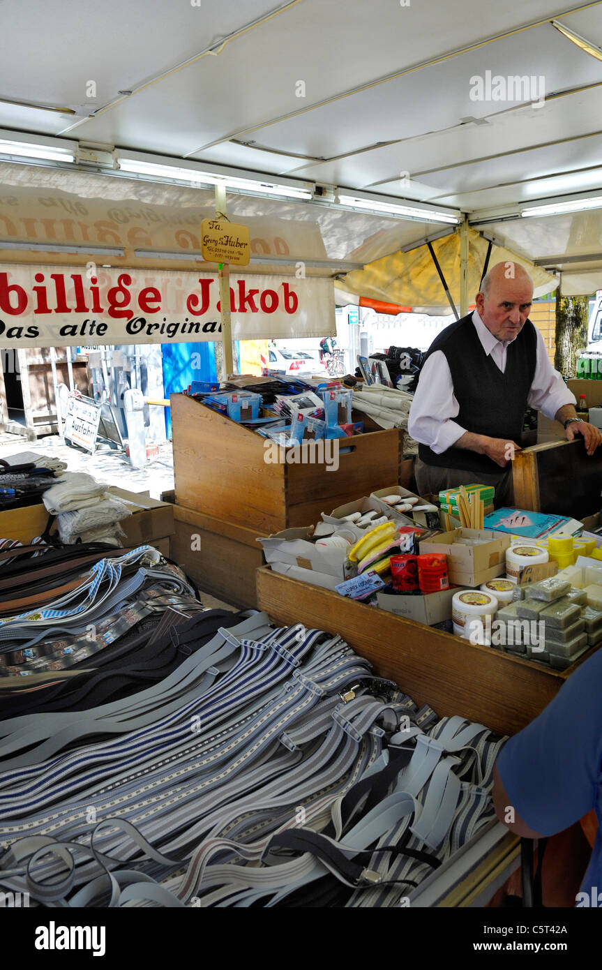 Germany, Bavaria, Munich, Auer Dult, traditional market, Der billige Jakob, Cheap Jacob, Dry goods Stock Photo