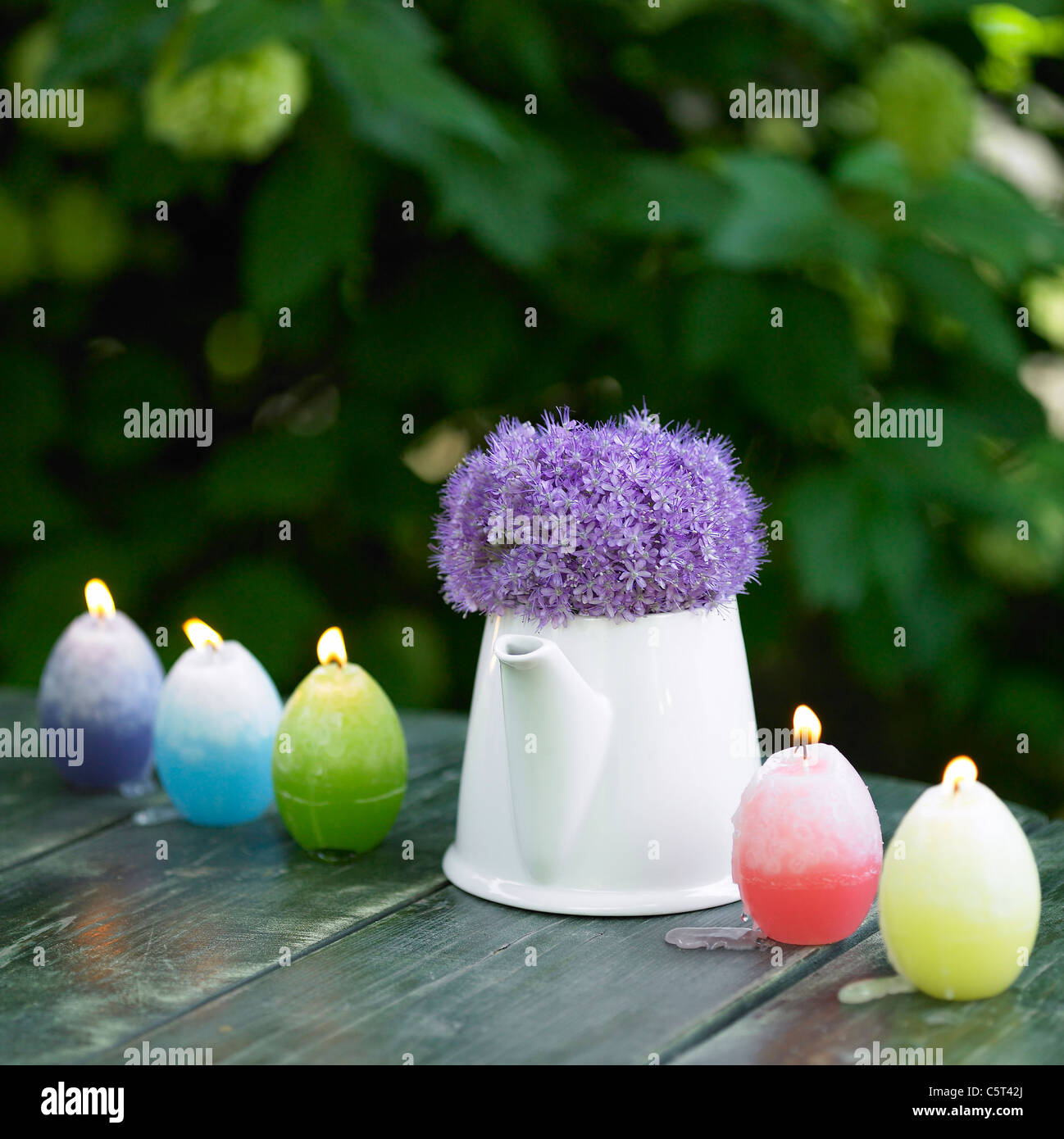 Flower pot and candles Stock Photo Alamy