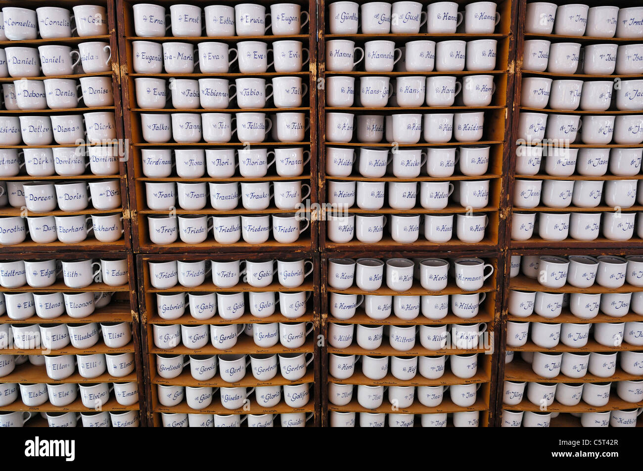 Germany, Bavaria, Munich, Auer Dult, traditional market, Names written on cups Stock Photo