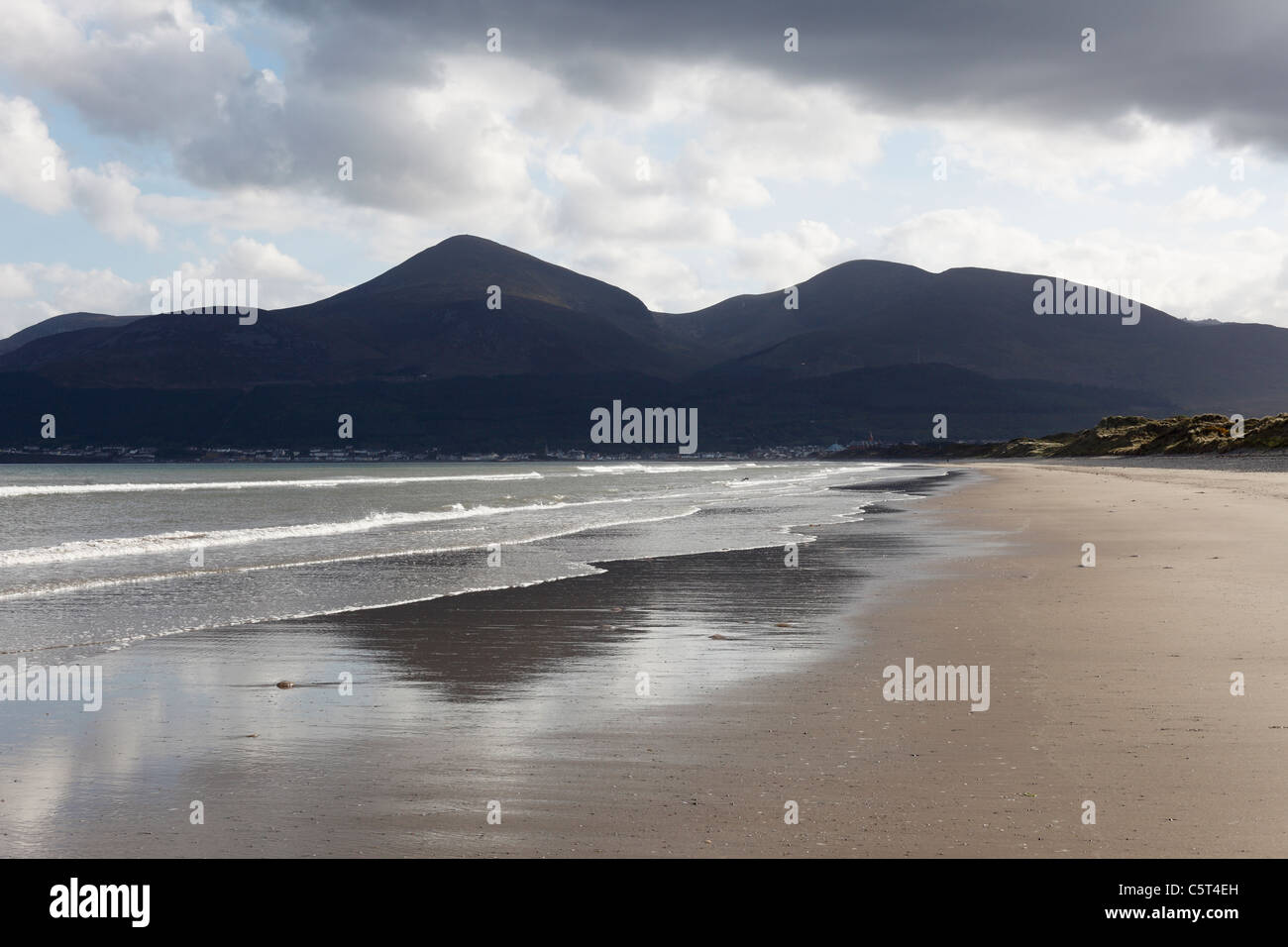 UK Northern Ireland County Down Newcastle Mourne Mountains  Murlough National Nature Reserve View of beach with mountains Stock Photo