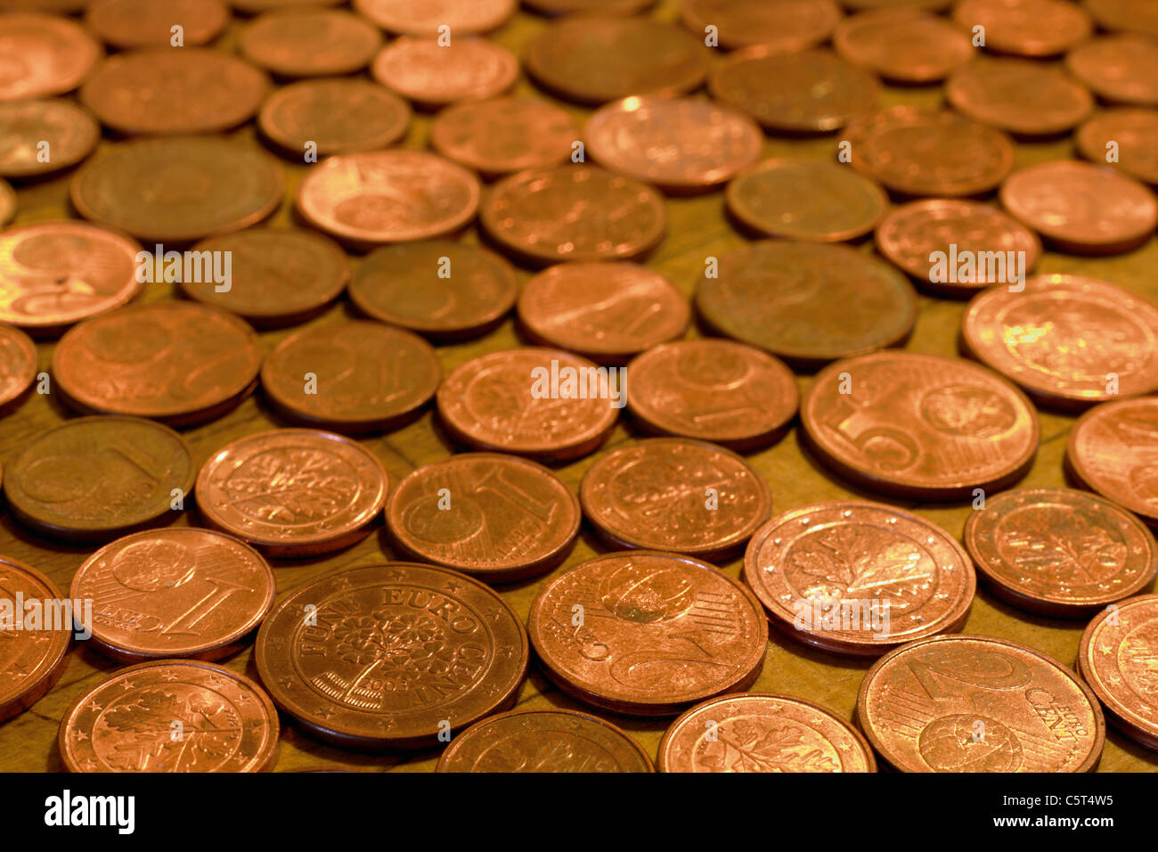 Close up of euro cent coins, full frame Stock Photo