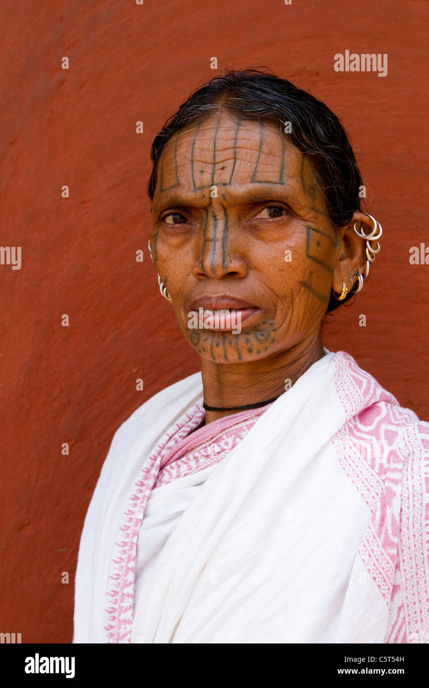 A heavily tattooed tribal woman from India Stock Photo - Alamy