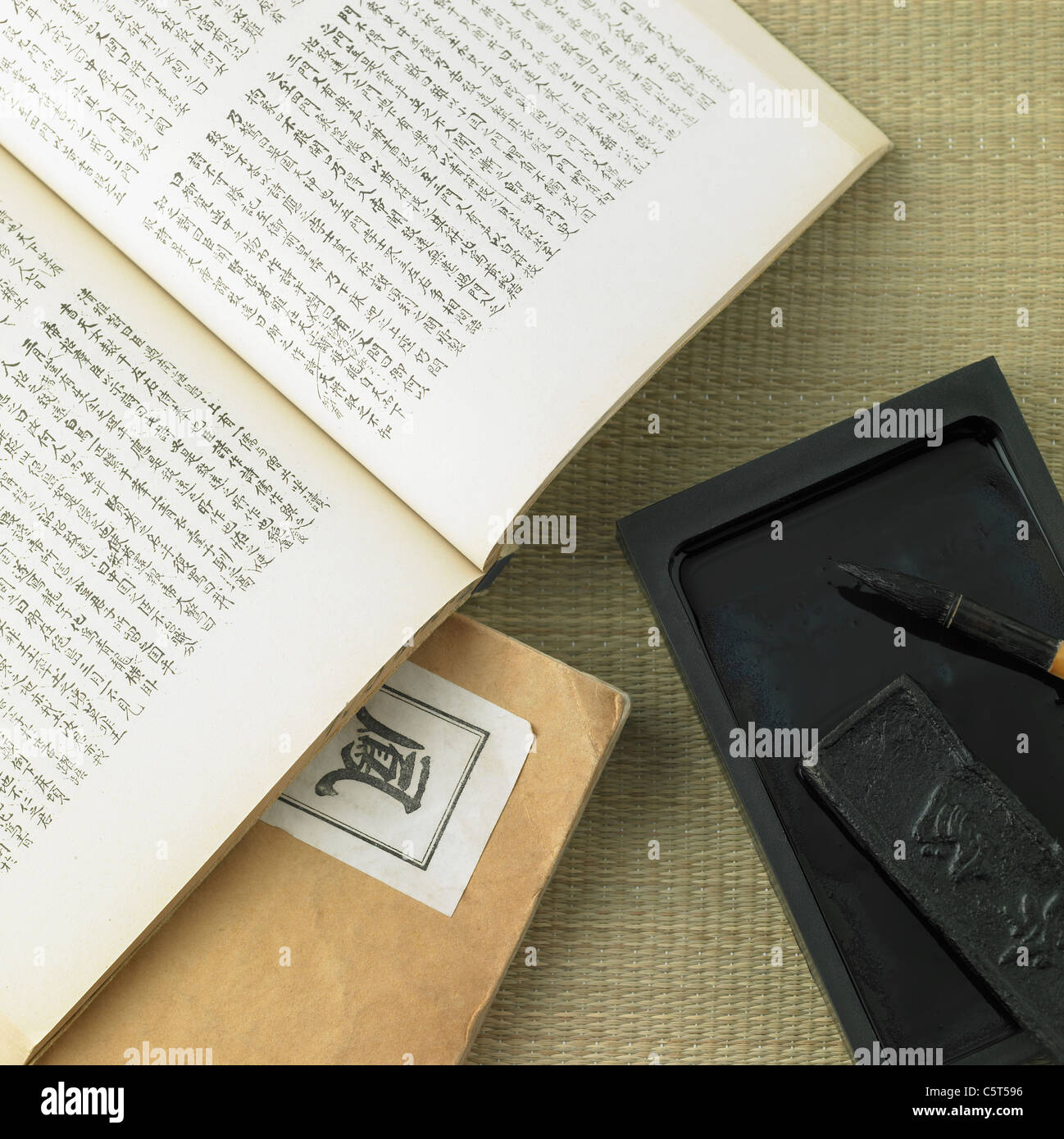 Korean antique book and calligraphy tools Stock Photo