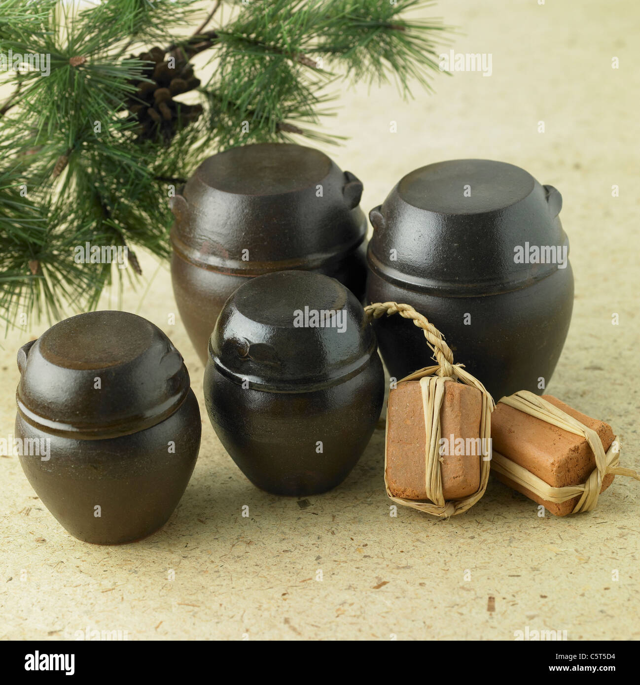 Korean traditional crocks with fermented soybeans Stock Photo Alamy