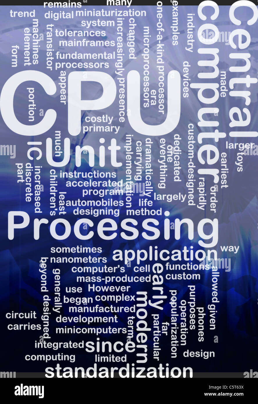Word cloud concept illustration of computer CPU international Stock