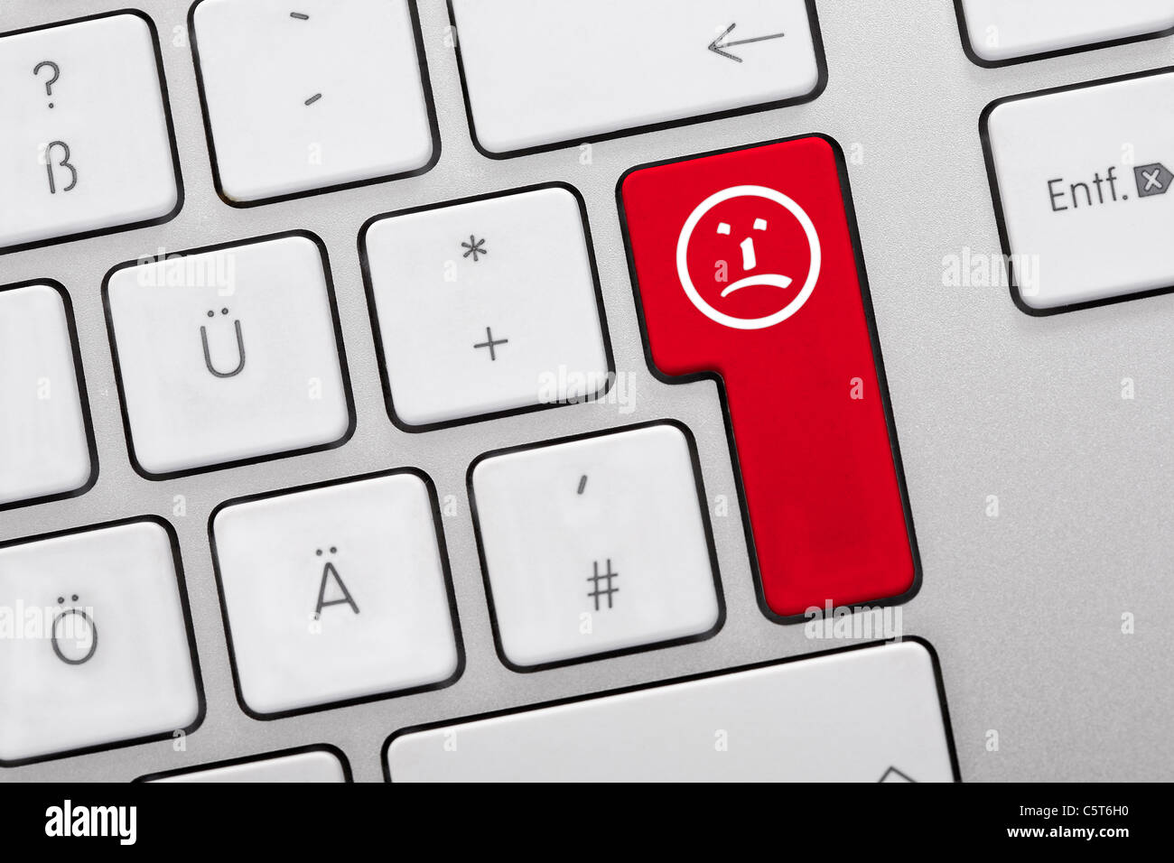 Illustration of keyboard having red key with sad face, close up Stock Photo  - Alamy