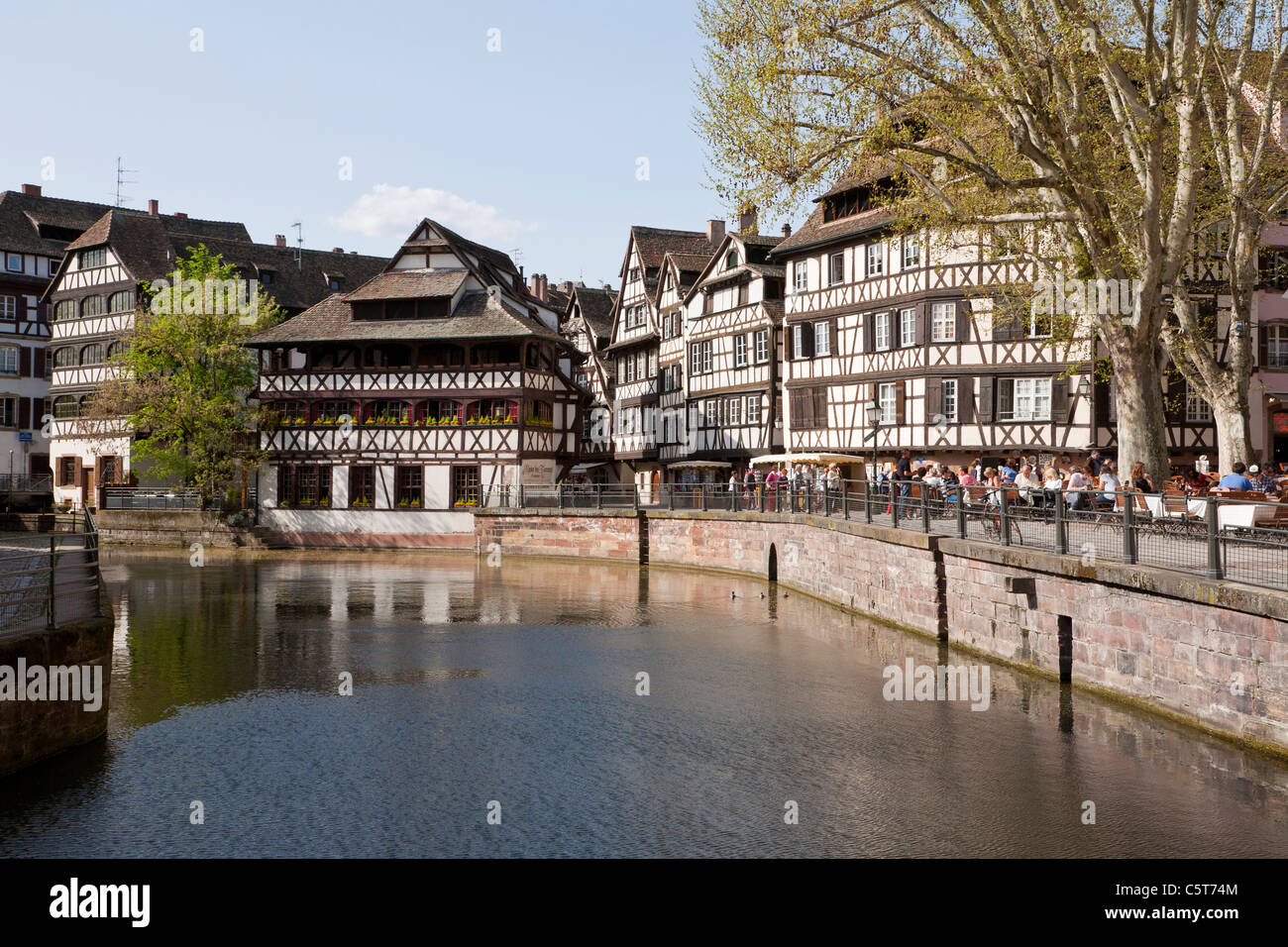 France, Alsace, Strasbourg, Petite-France, Place Benjamin Zix, View of frame houses near L'ill river Stock Photo