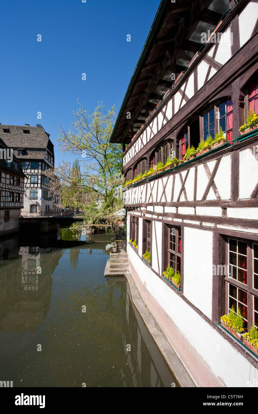 France, Alsace, Strasbourg, Petite-France, View of frame houses near L'ill river Stock Photo