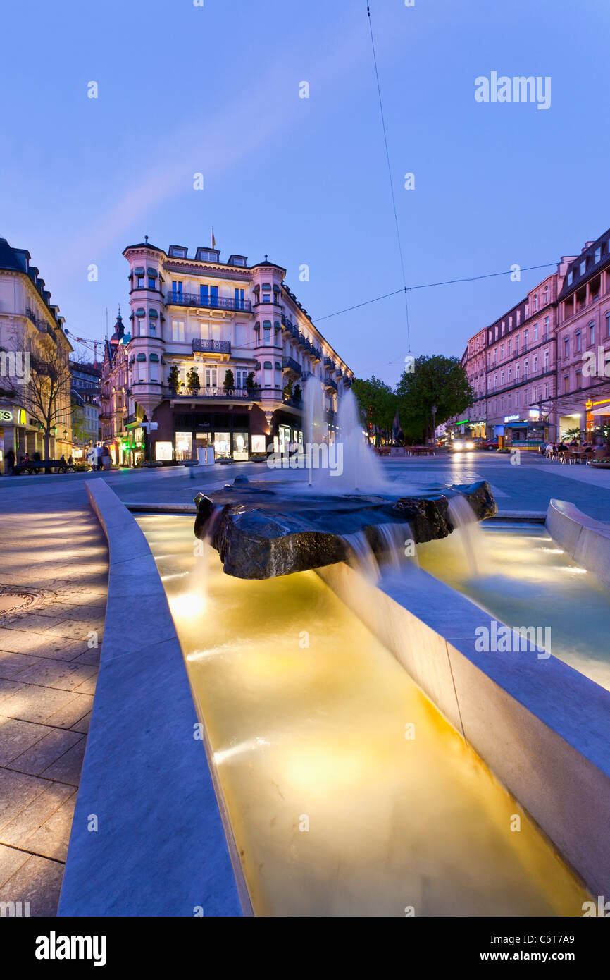Germany, Baden-Wurttemberg, Baden-Baden, Black Forest, Leopoldsplatz, View of fountain near palace at city Stock Photo