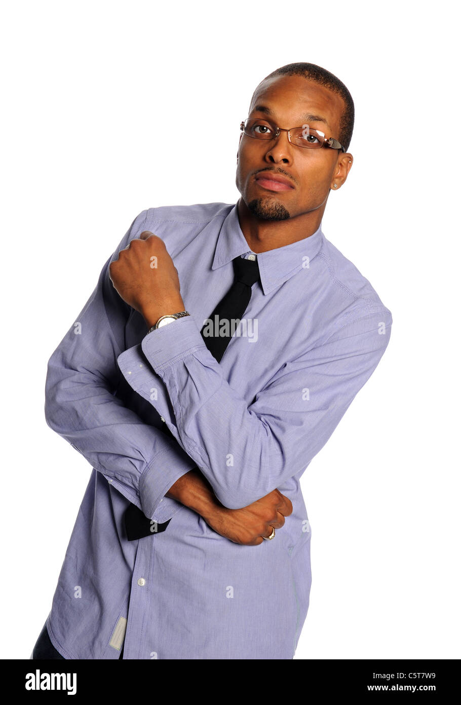 Portrait of young African American businessman isolated over white ...