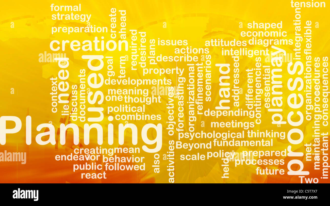 Word cloud concept illustration of planning process international Stock